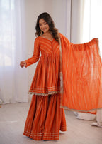 Striped Georgette Blend Gharara Suit Set For Women