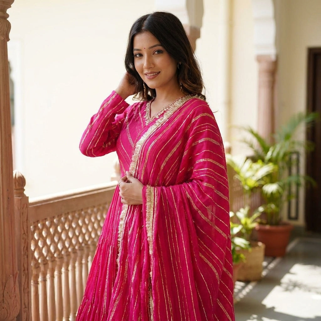 Designer Flared Anarkali Suit Set with Dupatta for Women