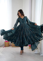 Designer Flared Anarkali Suit Set with Dupatta for Women