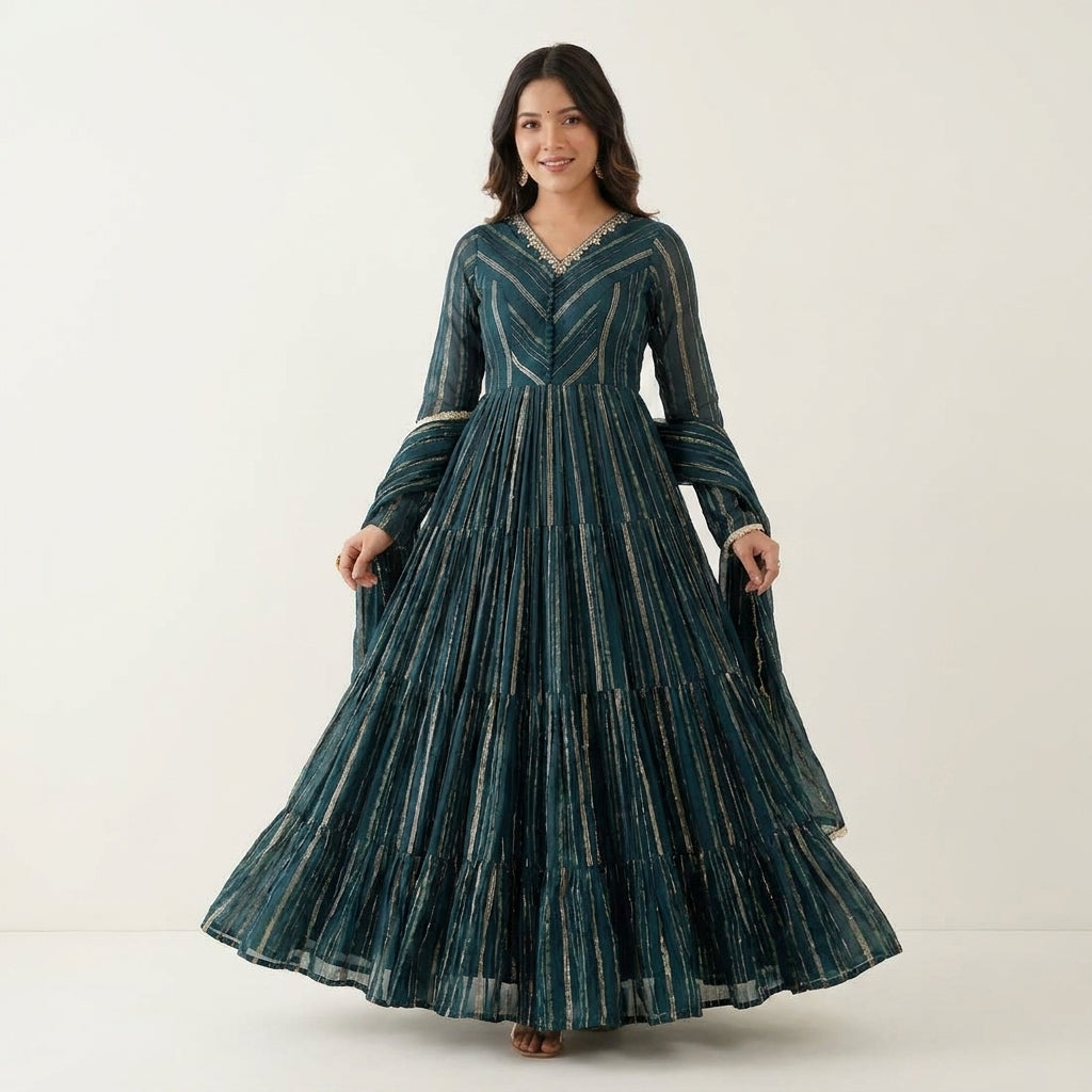 Designer Flared Anarkali Suit Set with Dupatta for Women