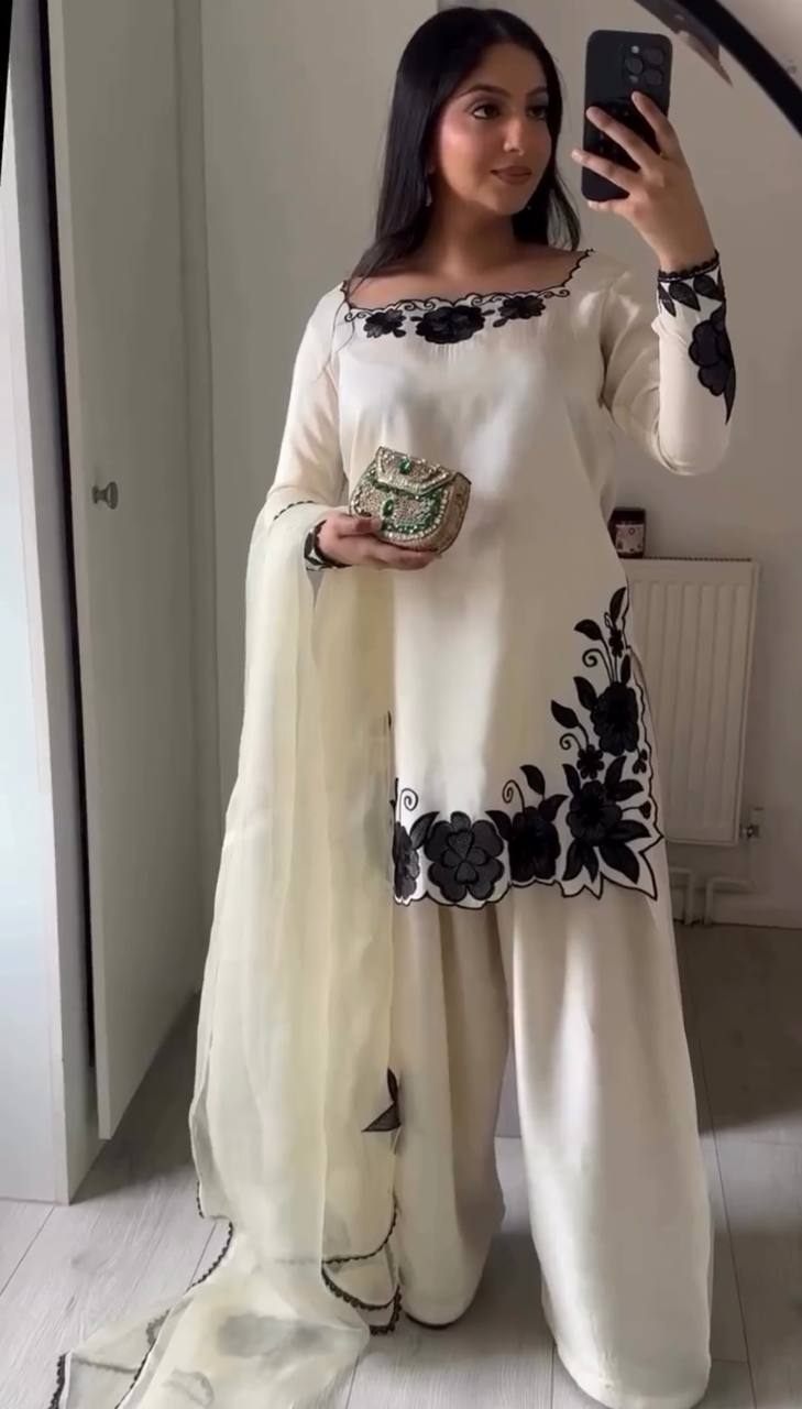 Elegant Floral Embroidered Palazzo Suit Set with Dupatta for Women