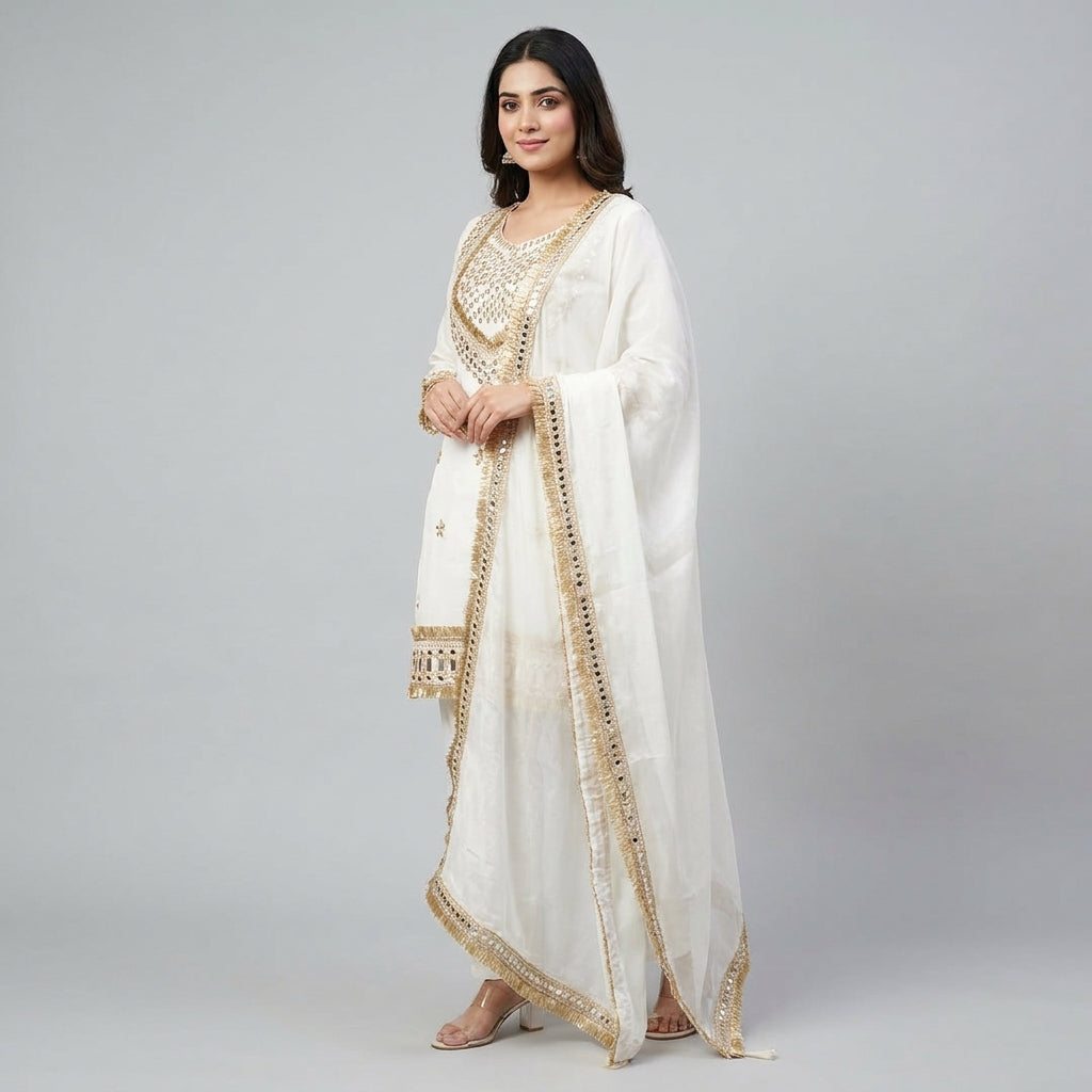 Luxury Mirror Work Palazzo Suit Set with Dupatta for Women