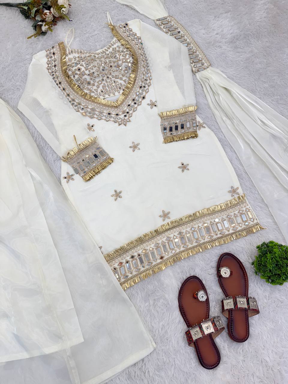 Luxury Mirror Work Palazzo Suit Set with Dupatta for Women
