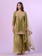 Elegant Embroidered Sharara Suit Set with Net Dupatta for Women