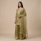 Elegant Embroidered Sharara Suit Set with Net Dupatta for Women