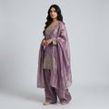 Women’s Lavender Embroidered Kurta Palazzo Set with Organza Dupatta