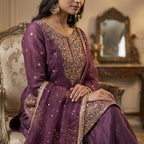Elegant Embroidered Kurta Sharara Set with Net Dupatta