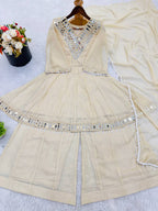 Ivory Mirror Work Sharara Suit Set with Elegant Dupatta