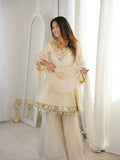 Ivory Mirror Work Sharara Suit Set with Elegant Dupatta