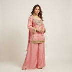 Blush Pink Mirror Work Designer Sharara Suit Set