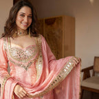 Blush Pink Mirror Work Designer Sharara Suit Set