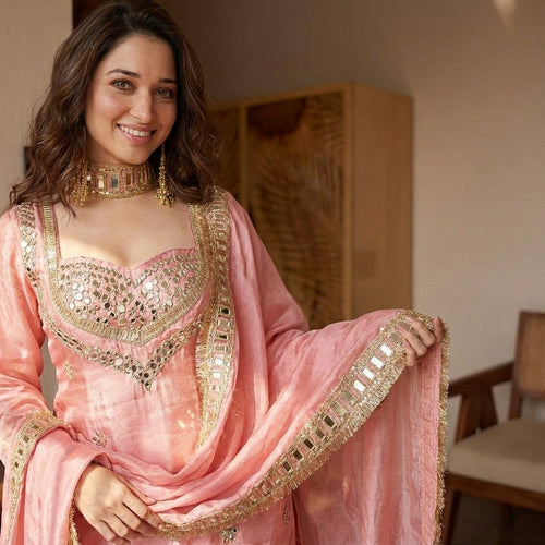 Blush Pink Mirror Work Designer Sharara Suit Set