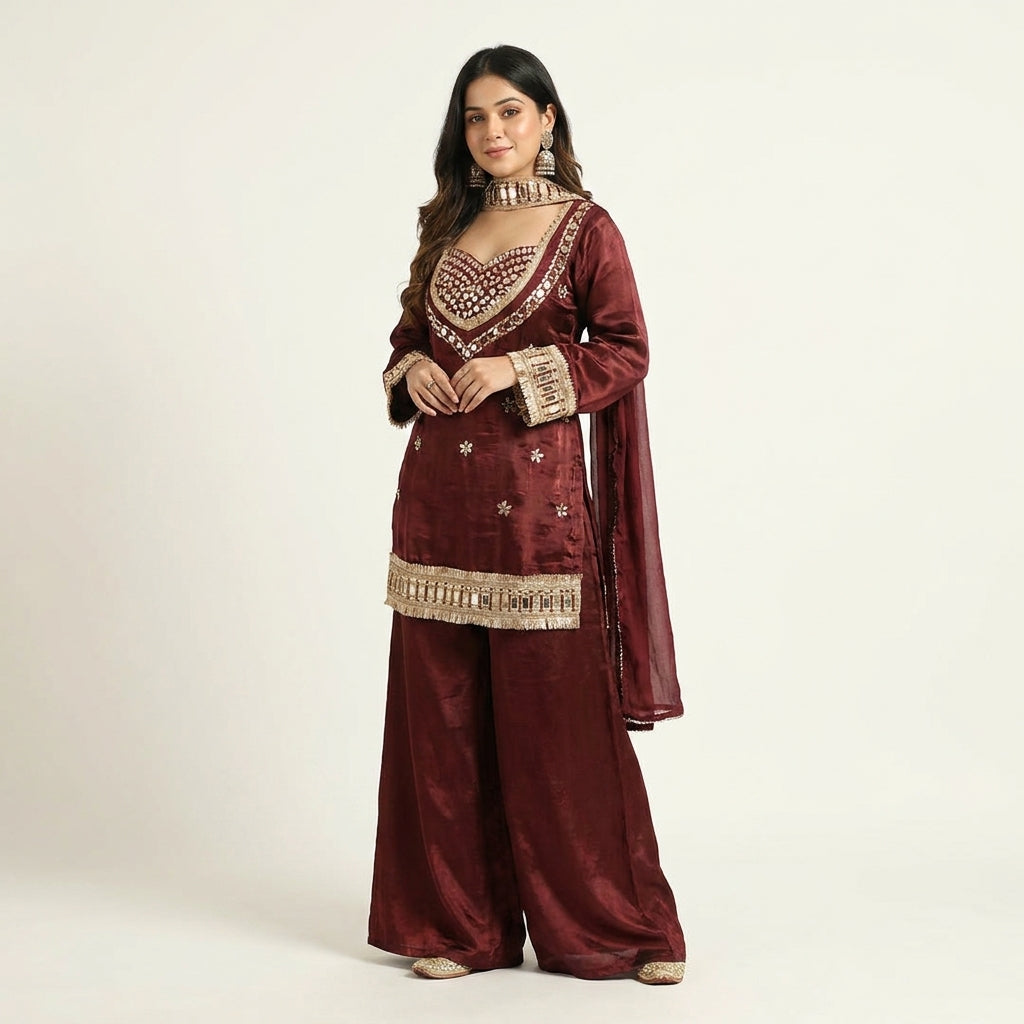 Royal Mirror Work Designer Palazzo Suit Set