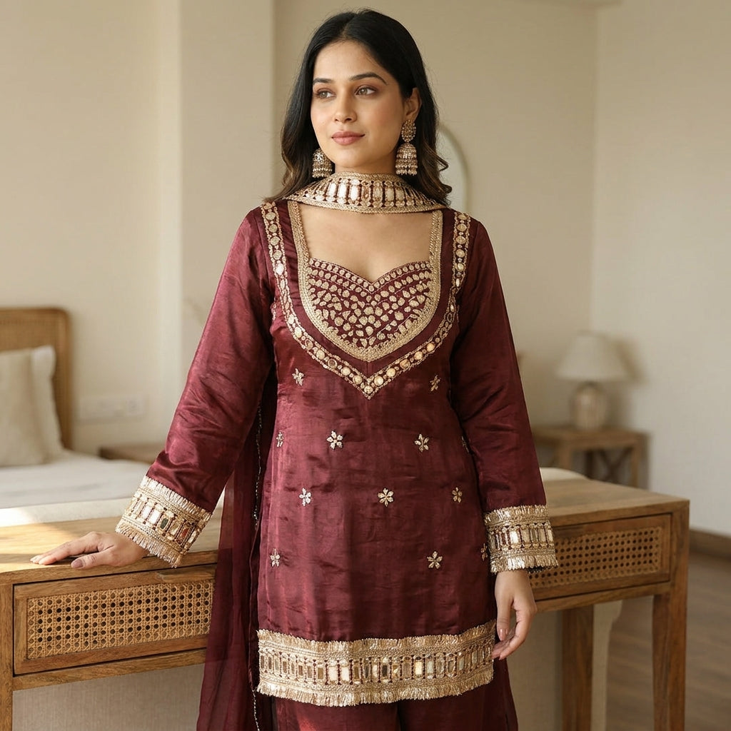 Royal Mirror Work Designer Palazzo Suit Set
