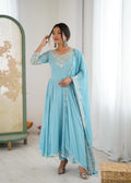 Sky Blue Embroidered Anarkali Suit Set