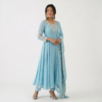 Sky Blue Embroidered Anarkali Suit Set