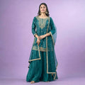 Elegant Embroidered Kurta Sharara Set with Net Dupatta