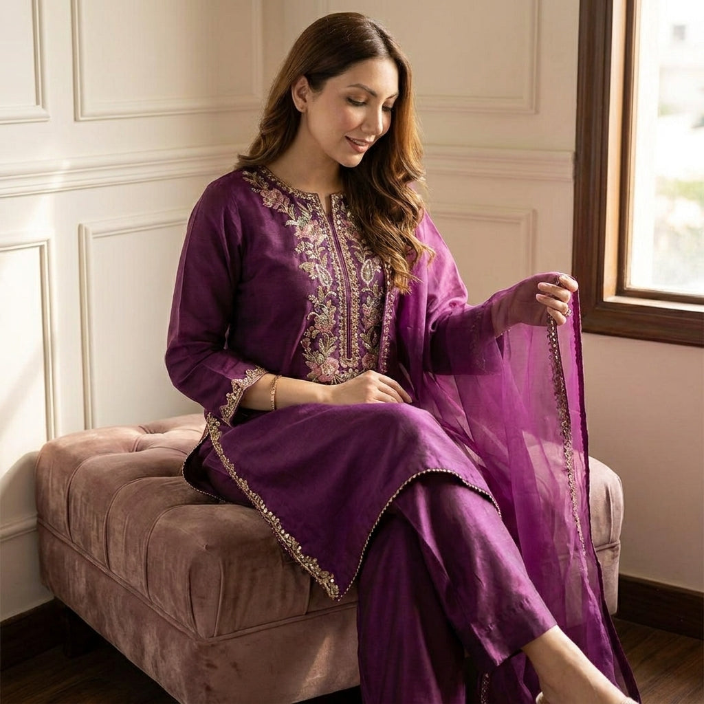 Designer Embroidered Ethnic Suit Set with Dupatta