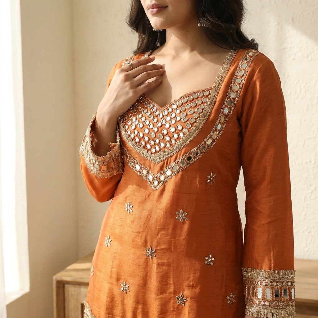 Designer Mirror Work Palazzo Suit Set with Dupatta
