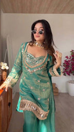 Designer Mirror Work Palazzo Suit Set with Dupatta