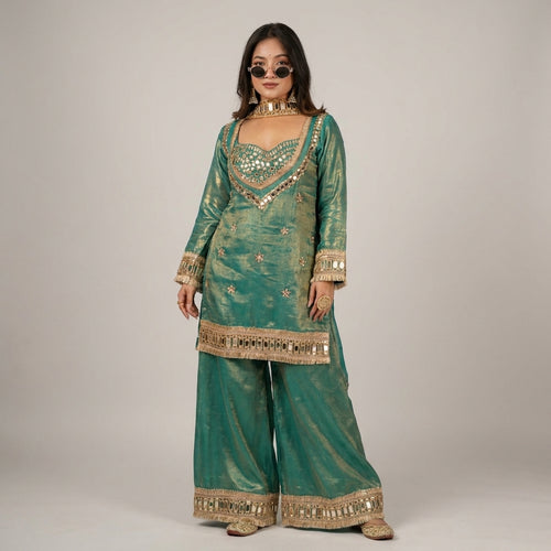 Designer Mirror Work Palazzo Suit Set with Dupatta