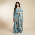 Sky Blue Embroidered Designer Palazzo Suit Set