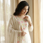 Women’s Floral Embroidered Silk Blend Kurta Palazzo Set with Dupatta
