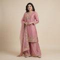 Women’s Floral Embroidered Silk Blend Kurta Palazzo Set with Dupatta