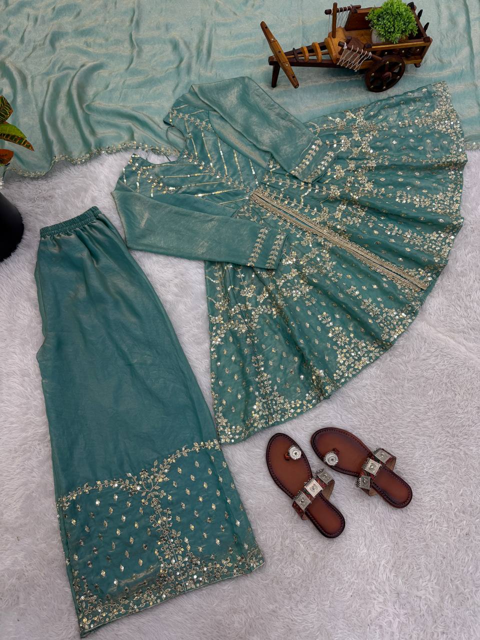 Elegant Embroidered Peplum Sharara Set with Dupatta for Women