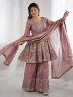 Elegant Embroidered Peplum Sharara Set with Dupatta for Women