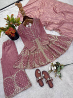 Elegant Embroidered Peplum Sharara Set with Dupatta for Women