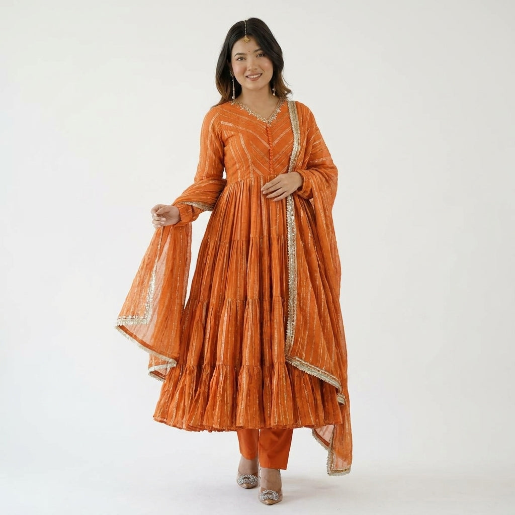Elegant Flared Anarkali Suit Set with Dupatta for Women