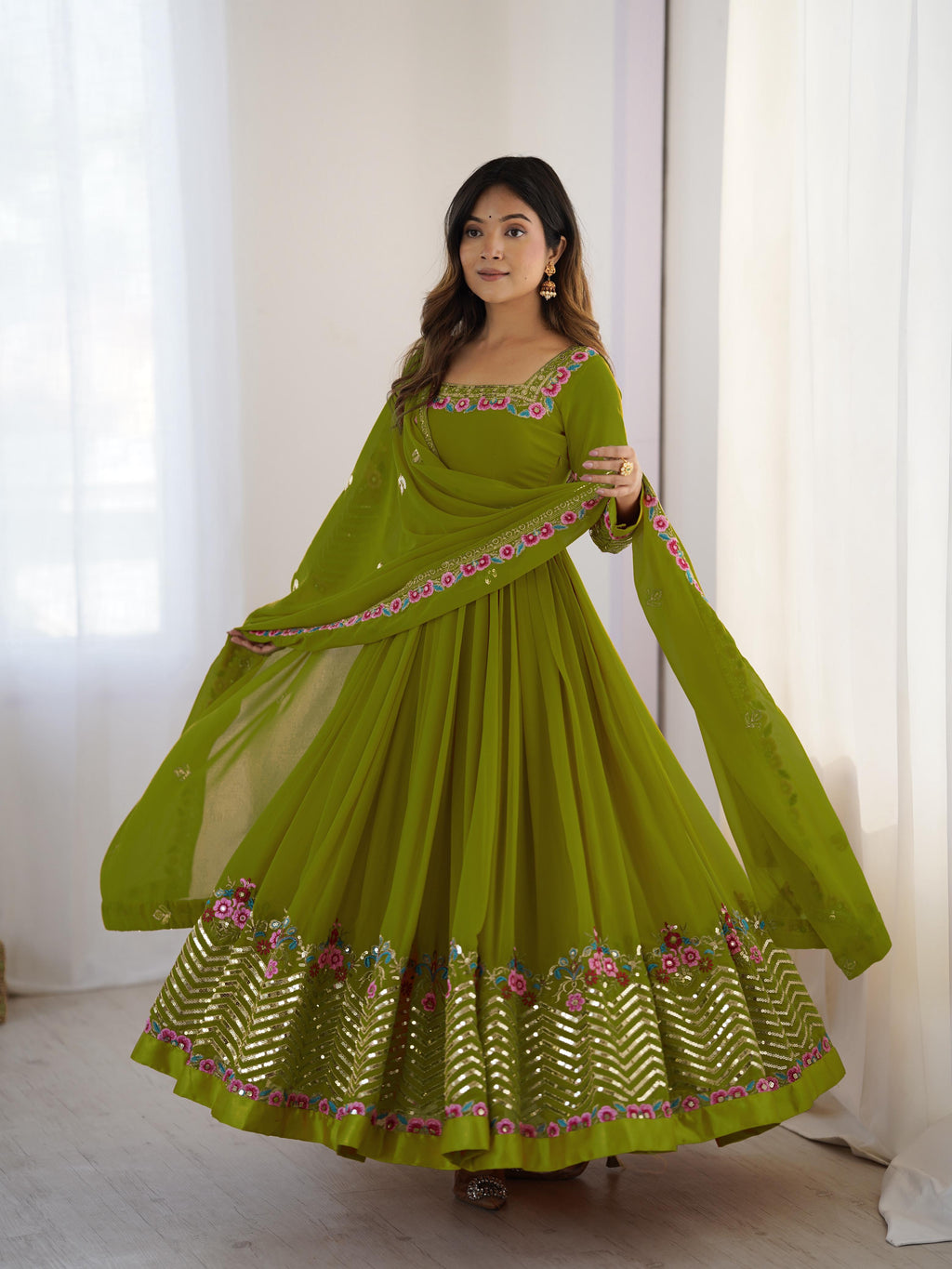 Embroidered Georgette Blend Anarkali Set For Women
