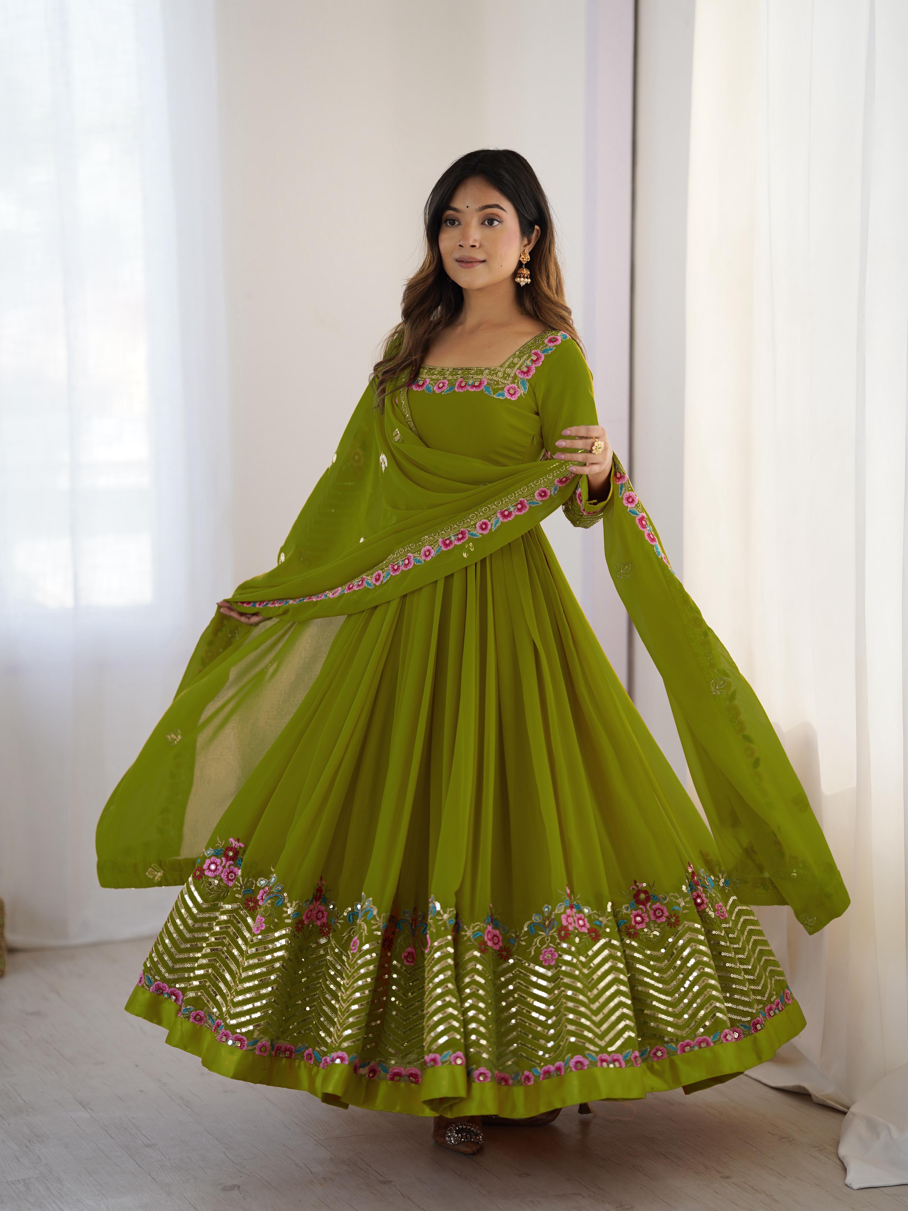 Embroidered Georgette Blend Anarkali Set For Women
