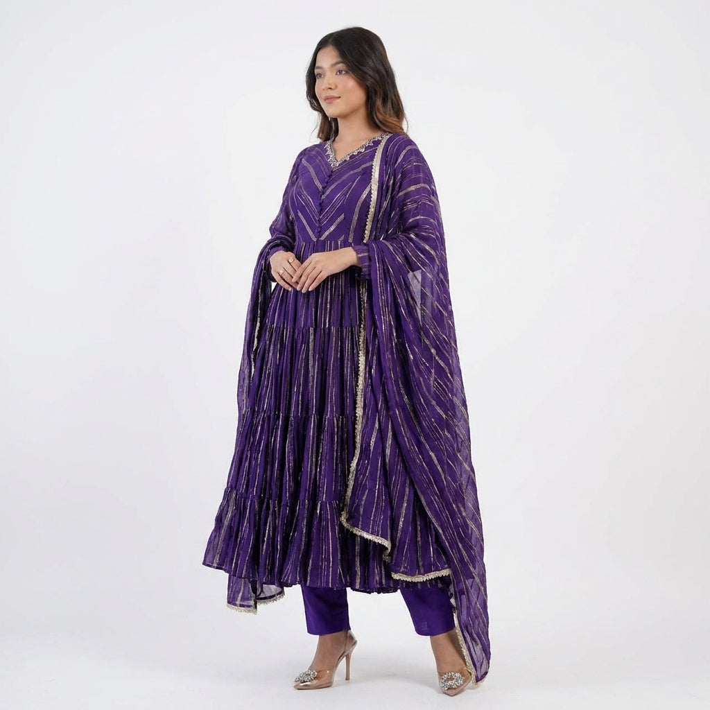 Elegant Flared Anarkali Suit Set with Dupatta for Women