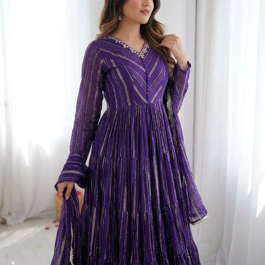 Elegant Flared Anarkali Suit Set with Dupatta for Women