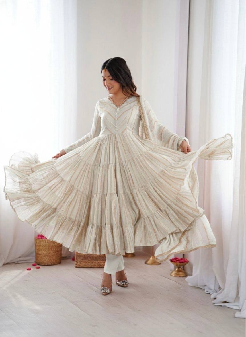 Elegant Flared Anarkali Suit Set with Dupatta for Women