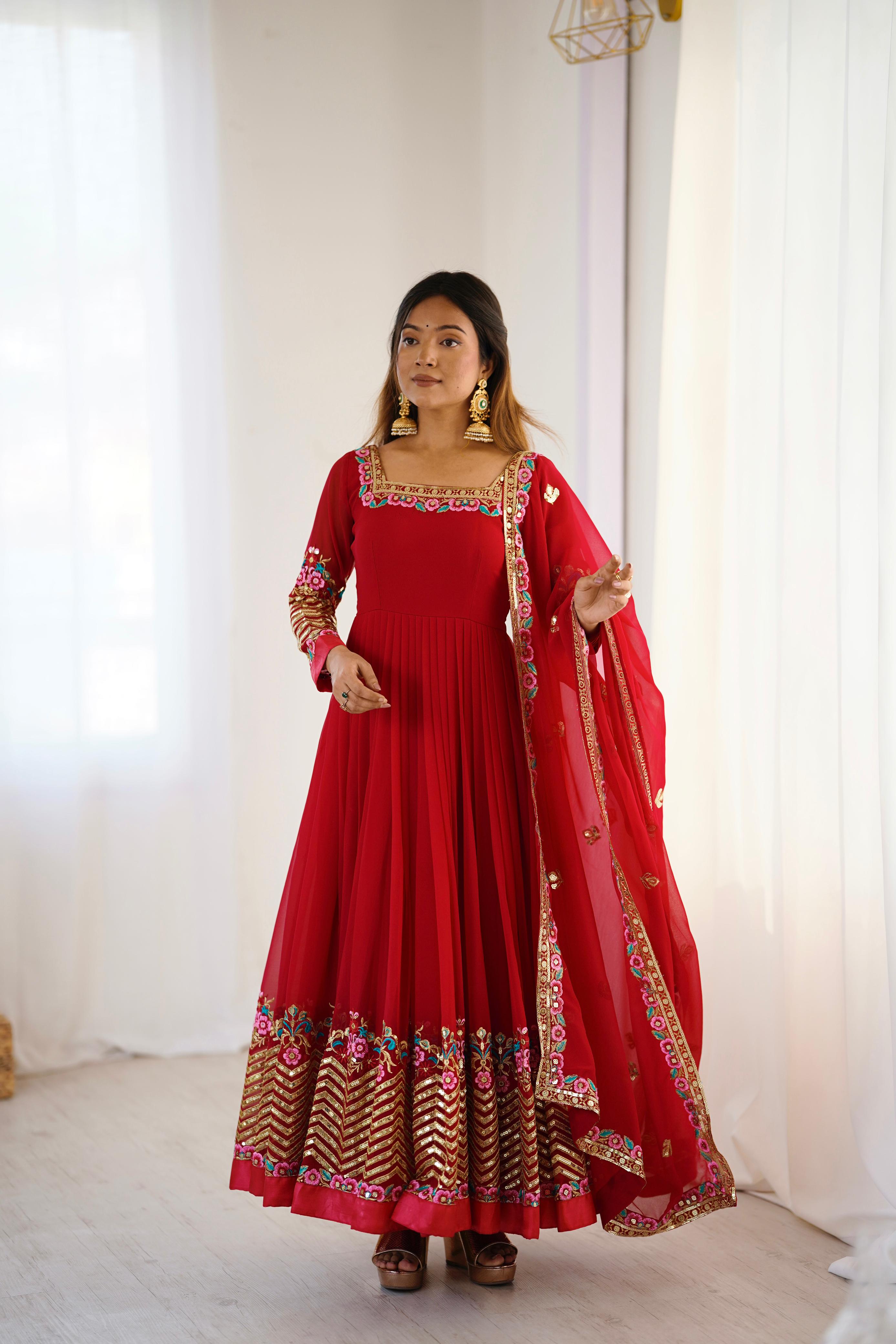 Designer Embroidered Anarkali Gown Set with Dupatta for Women