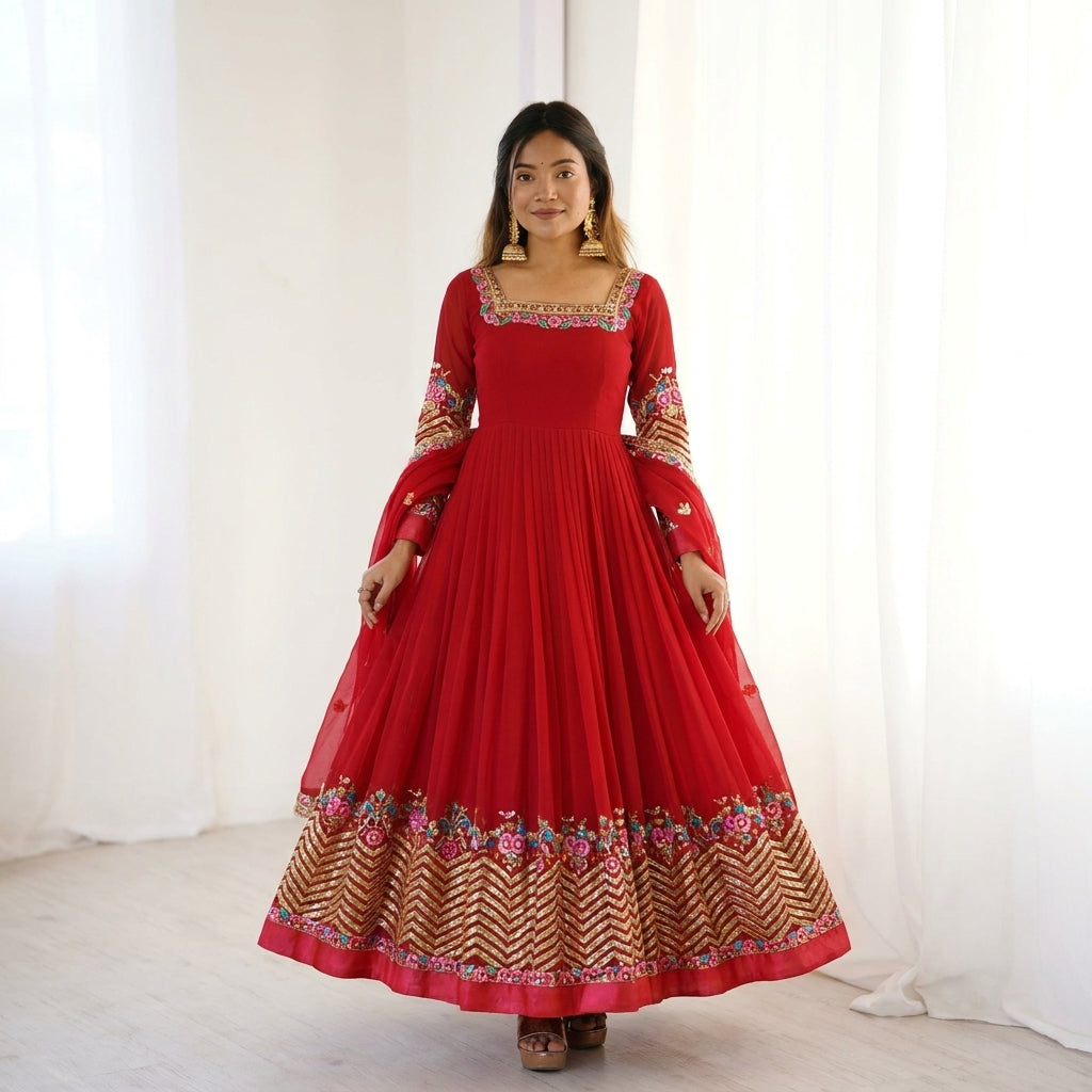 Designer Embroidered Anarkali Gown Set with Dupatta for Women