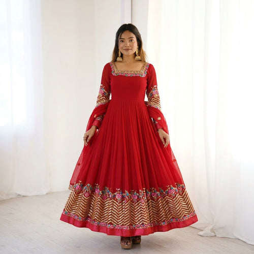 Designer Embroidered Anarkali Gown Set with Dupatta for Women