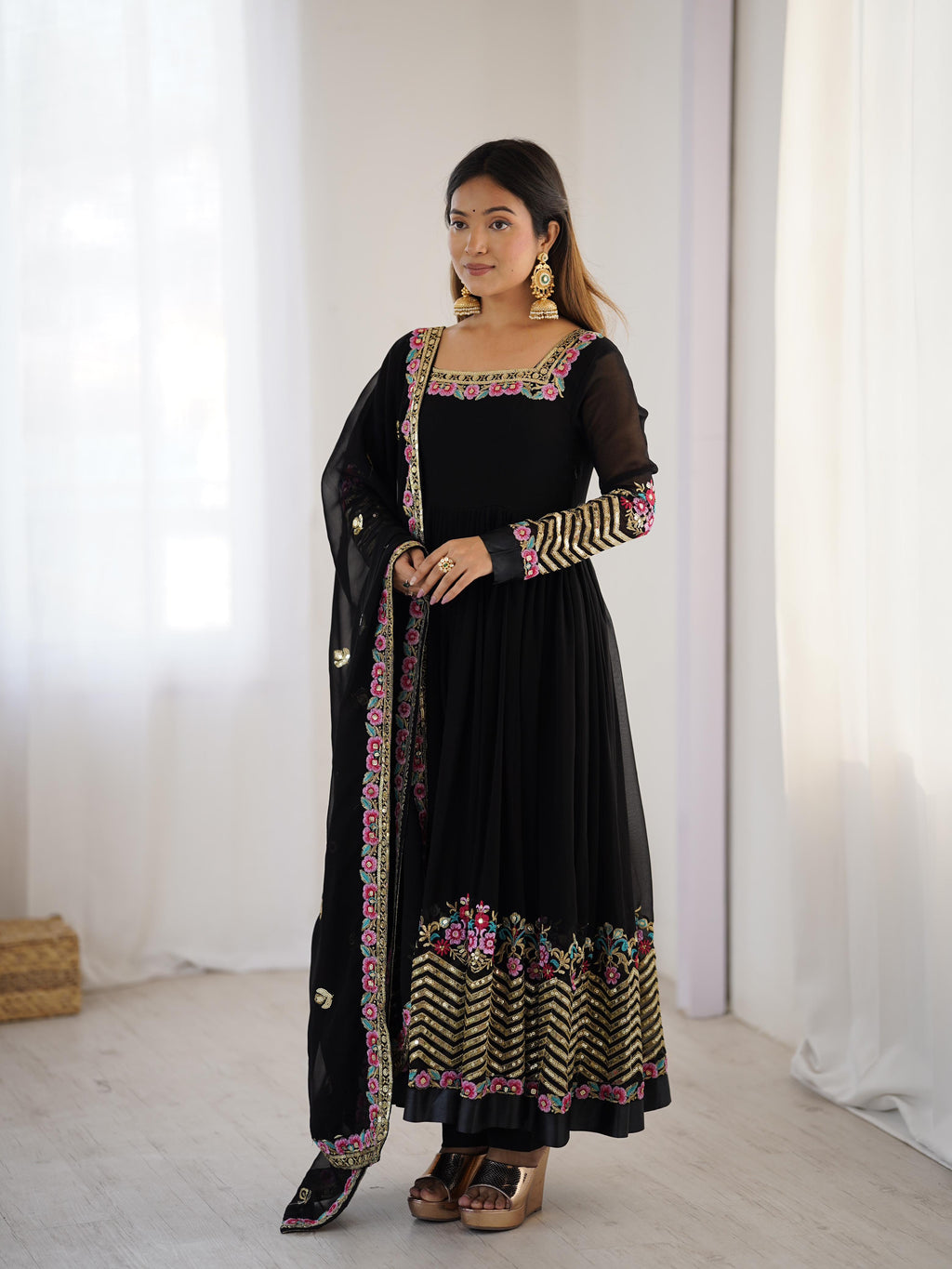 Designer Embroidered Anarkali Gown Set with Dupatta for Women