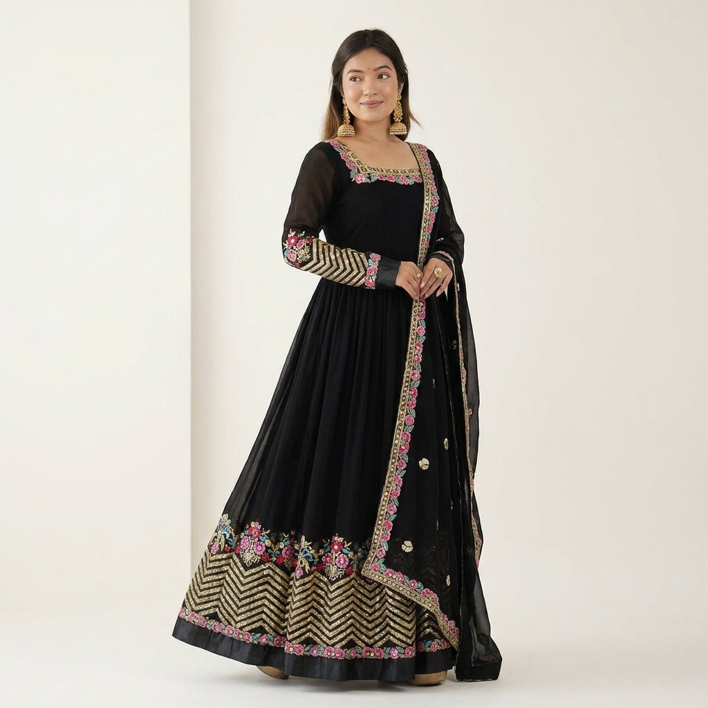 Designer Embroidered Anarkali Gown Set with Dupatta for Women