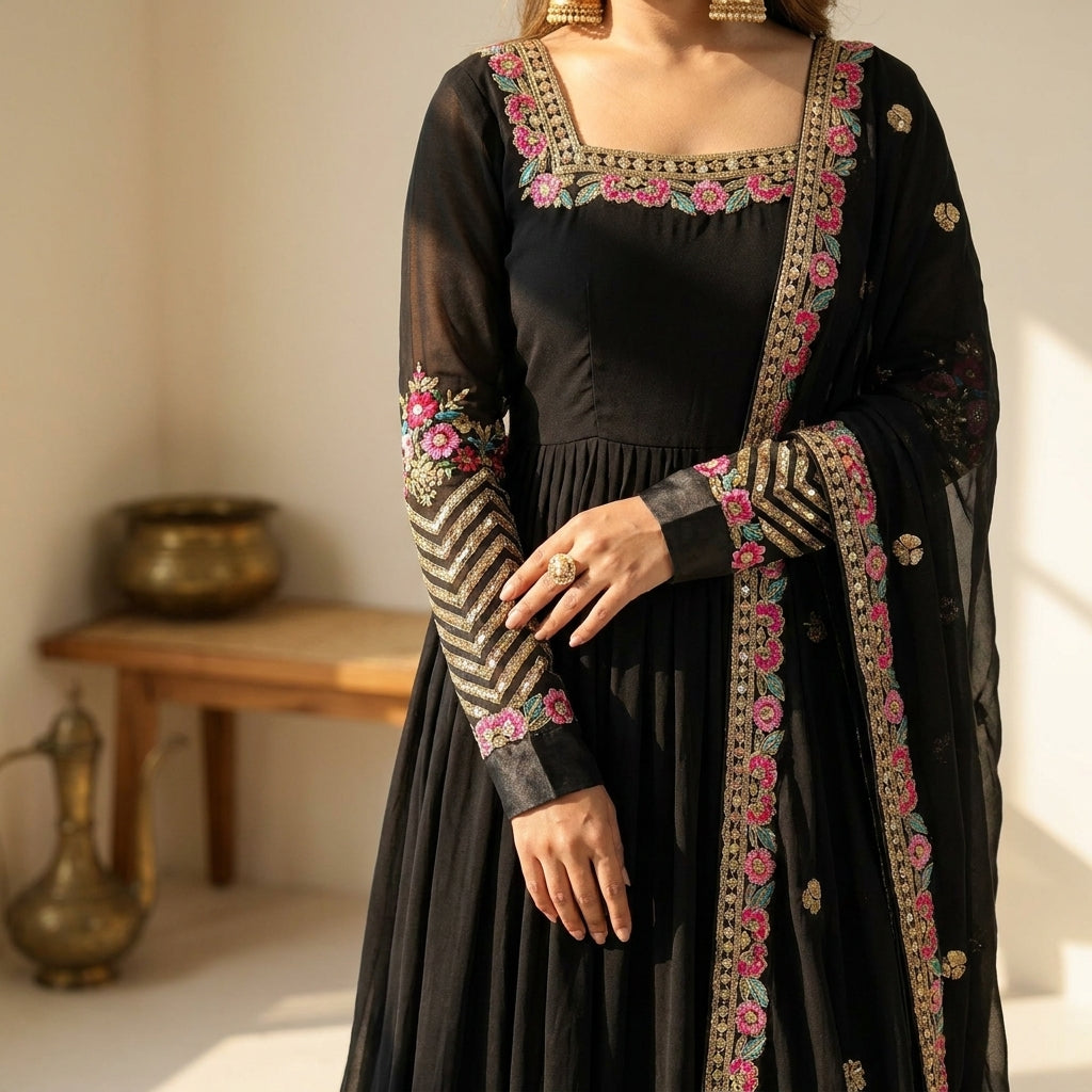 Designer Embroidered Anarkali Gown Set with Dupatta for Women