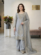 Luxury Embroidered Straight Kurta Palazzo Set with Dupatta for Women