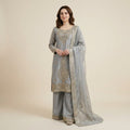 Luxury Embroidered Straight Kurta Palazzo Set with Dupatta for Women