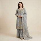 Luxury Embroidered Straight Kurta Palazzo Set with Dupatta for Women