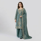 Luxury Embroidered Straight Kurta Palazzo Set with Dupatta for Women