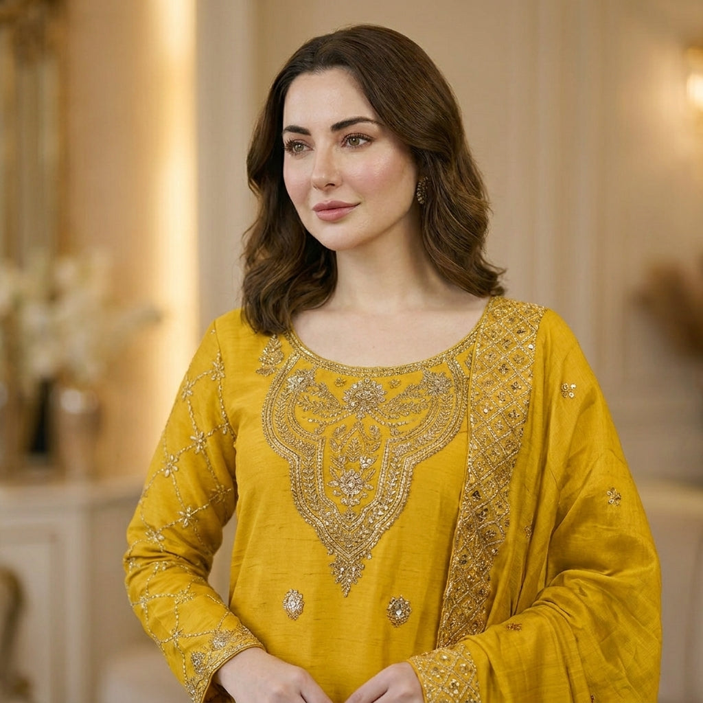 Luxury Embroidered Straight Kurta Palazzo Set with Dupatta for Women