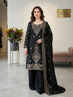 Luxury Embroidered Straight Kurta Palazzo Set with Dupatta for Women