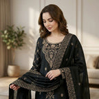 Luxury Embroidered Straight Kurta Palazzo Set with Dupatta for Women
